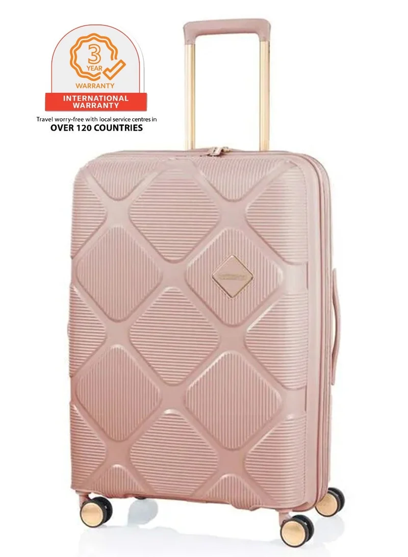 AMERICAN TOURISTER Instagon Suitcase, Check-In Size 69 cm / 25 inch, 4 Double Wheels, Hard Top, Polypropylene, Peach Blossom|DuoSaf™ Security Zipper|TSA 008 Lock|Optimov™ Shock Absorbing Wheels|Expandable - 3 Years International Warranty
